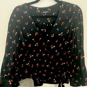 Madewell Black Floral Wrap Top